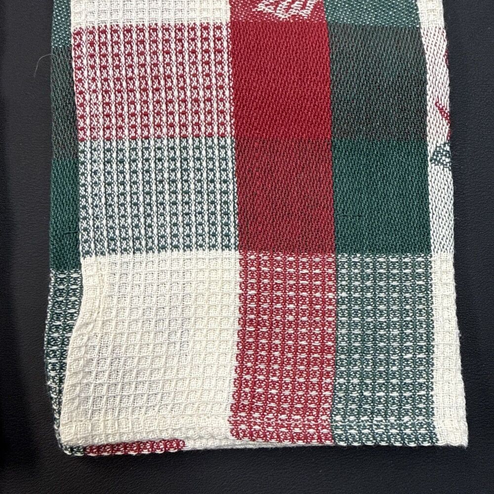 Kitchen Towels Green Red Tartan Plaid Bells Holly Waffle 100% Cotton NWT 5 Set - Picture 4 of 7